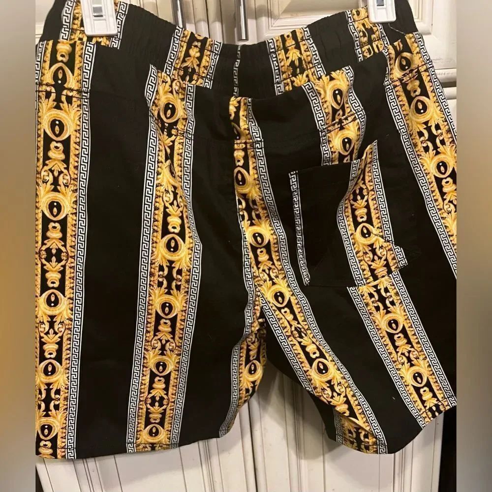 MENS BAROQUE GOLD BLACK DRAWSTRING CASUAL SHORTS SIZE L - Picture 10 of 12